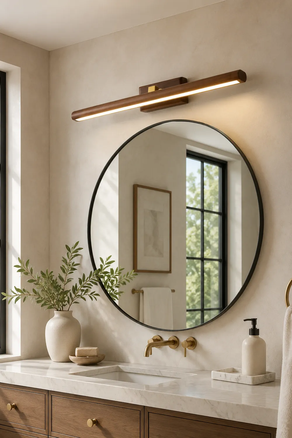 Ozawa Vanity Rotatable Mirror Front Vanity Wall Lamp, Wood - Lumpaz