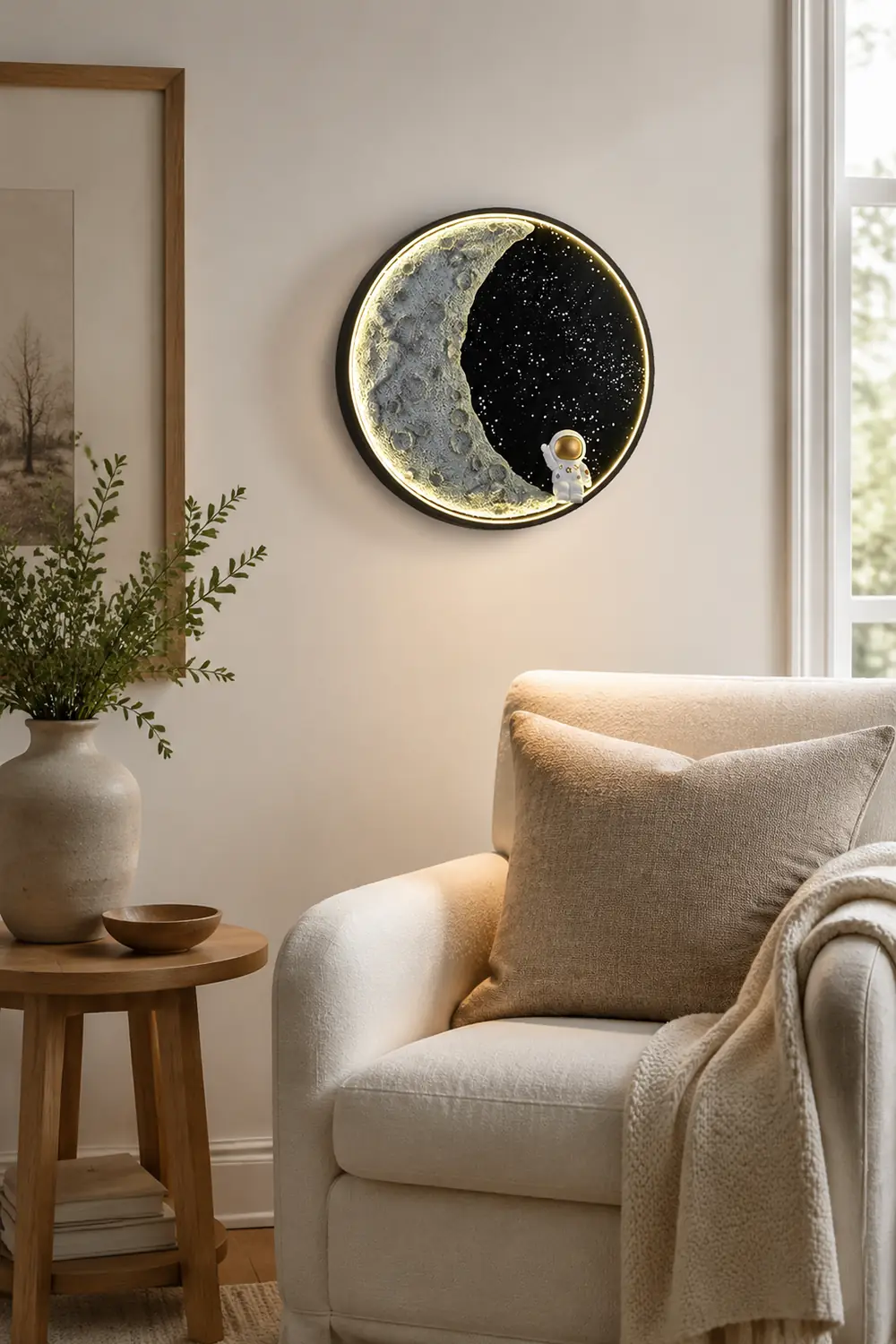 Elif Modern Astronaut Moon Metal Black Wall Lamp - Lumpaz
