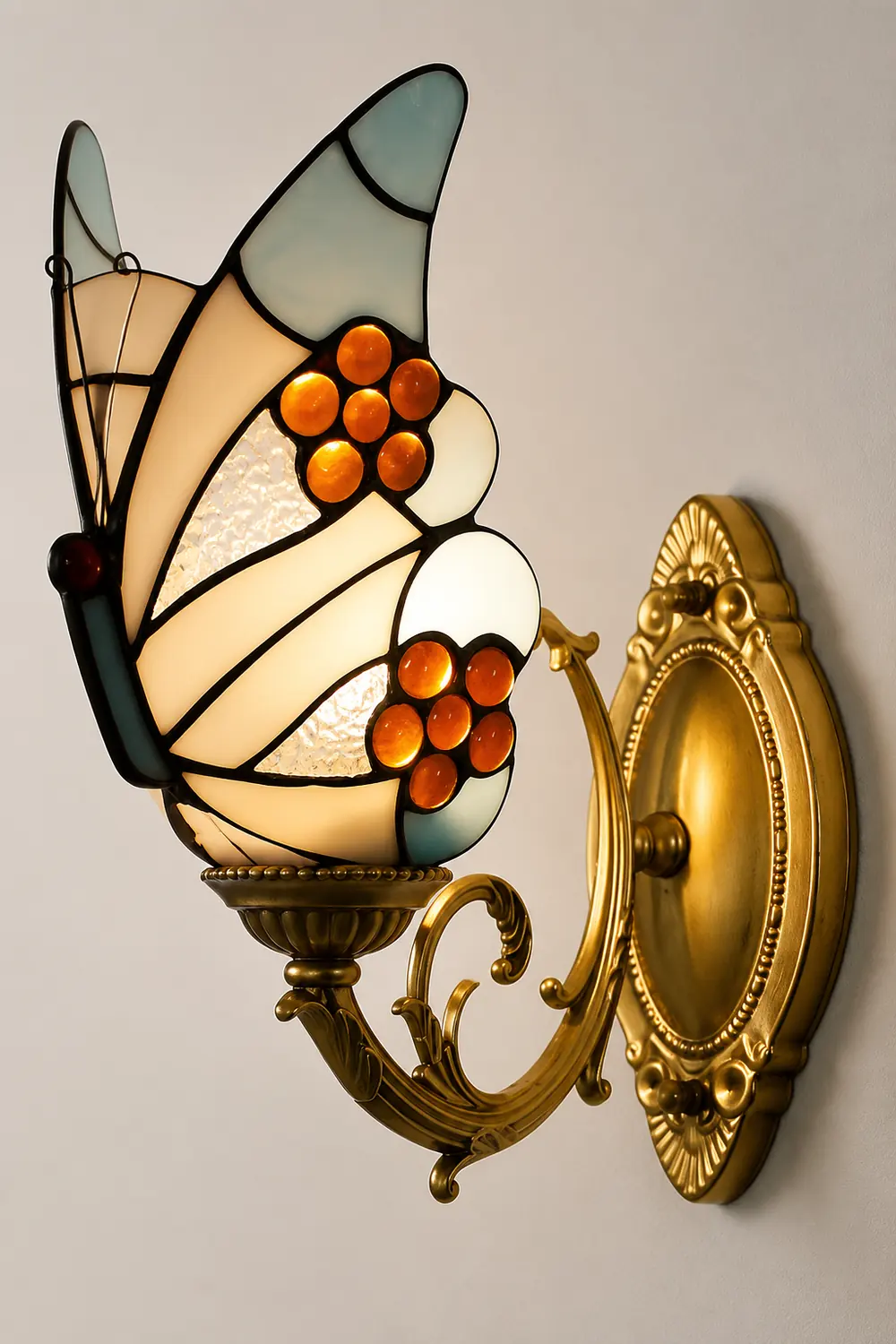 Kady Artistic Butterfly Metal/Glass Lamps Wall, Red/Blue/Multi-Color/Light Blue - Lumpaz