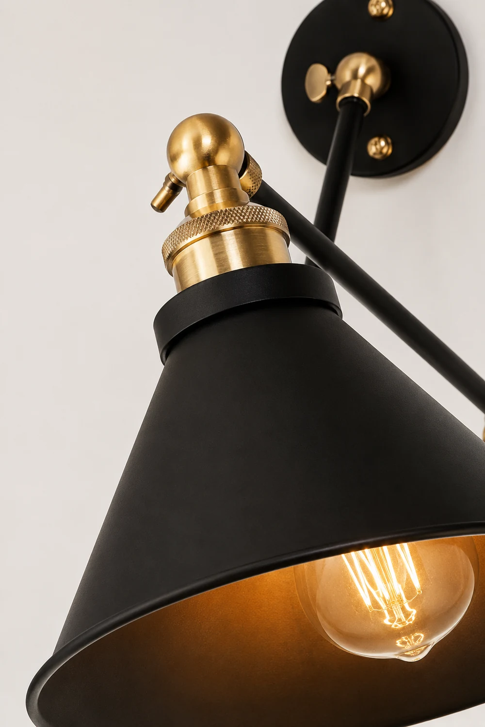 Alessio Wall Lamp Vintage Simple Conical Adjustable Black, Bedroom - Lumpaz