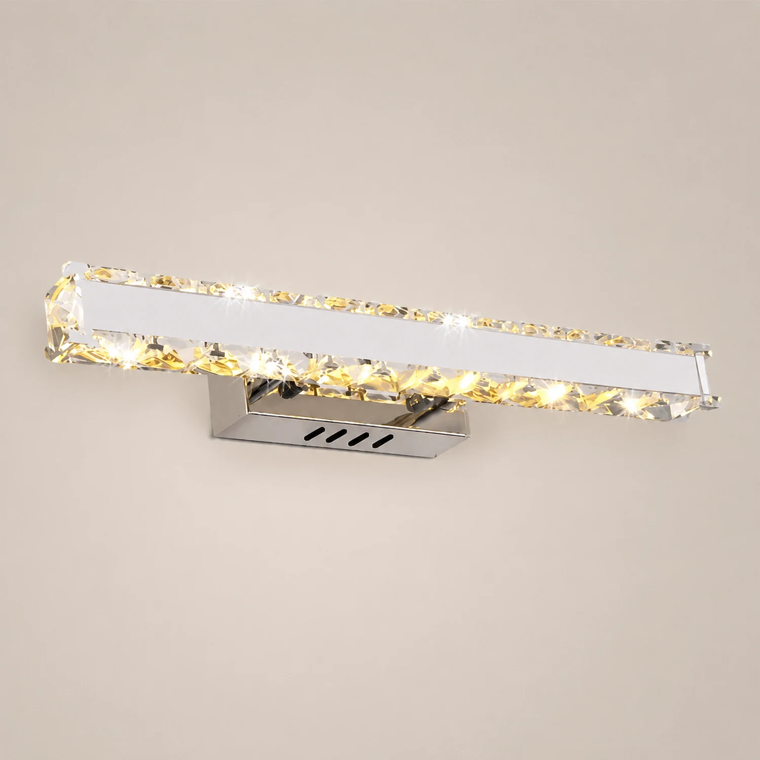 Kristy Modern Rectangular Metal/Crystal Mirror Front Wall Lamp, Gold - Lumpaz