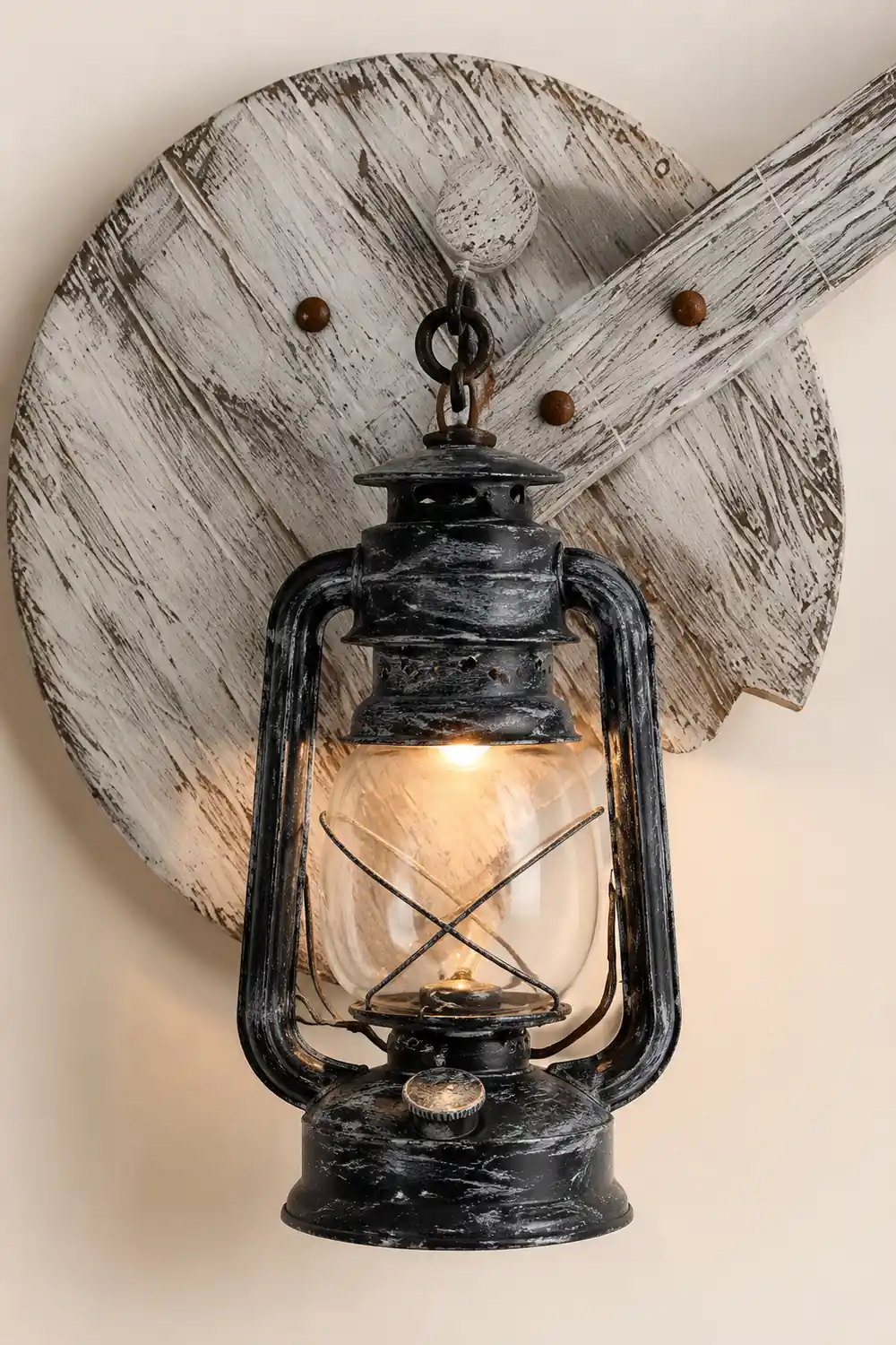 Austin Wall Lamp Lute Vintage Lantern Wooden Gray, Dining Room - Lumpaz