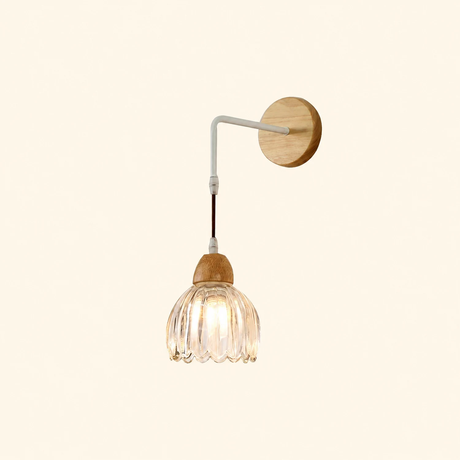 Lily Pleated Clear Wooden Bedroom Vanity Wall Lamp - Lumpaz