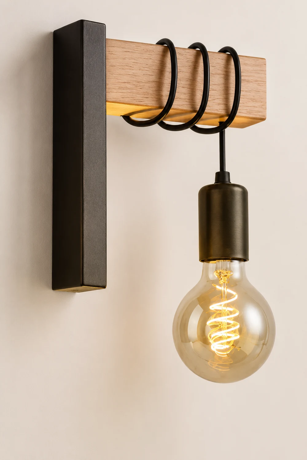 Alessio Wall Lamp Bulb Industrial, Metal, Black/White, Living Room - Lumpaz