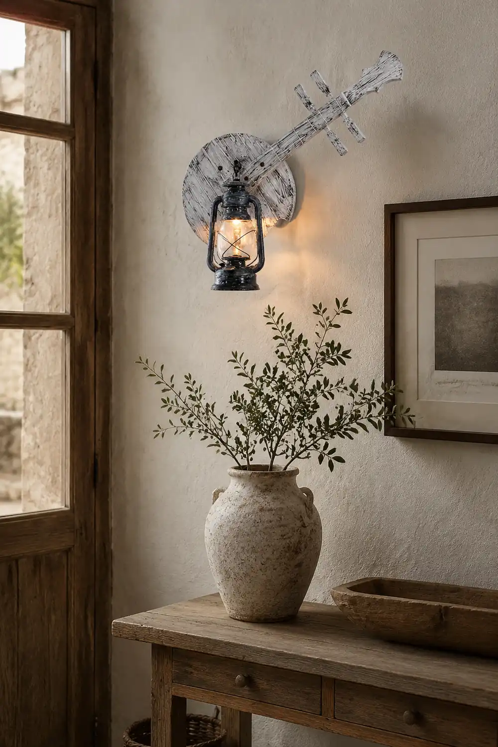 Austin Wall Lamp Lute Vintage Lantern Wooden Gray, Dining Room - Lumpaz