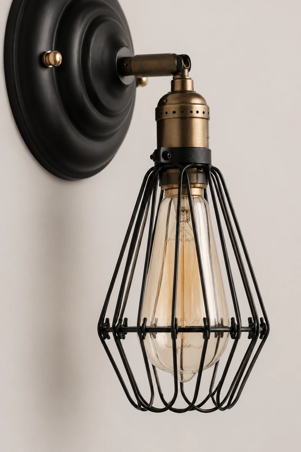 Alessio Industrial Lantern Shaped Metal Wall Lamp, Black/Rust - Lumpaz