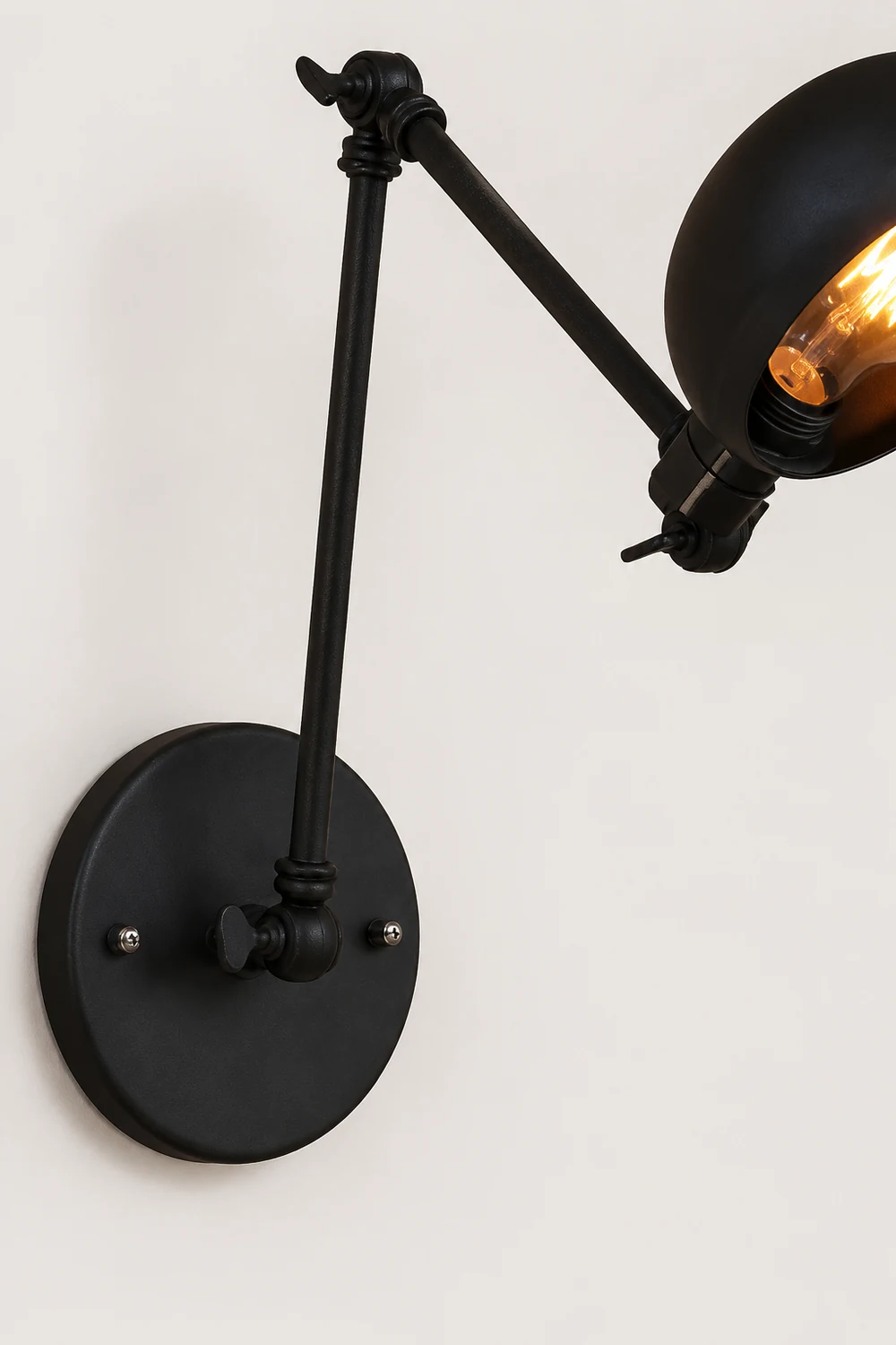 Brady Wall Lamp Dome Metal, Adjustable Black, 2 Size, Bedroom - Lumpaz