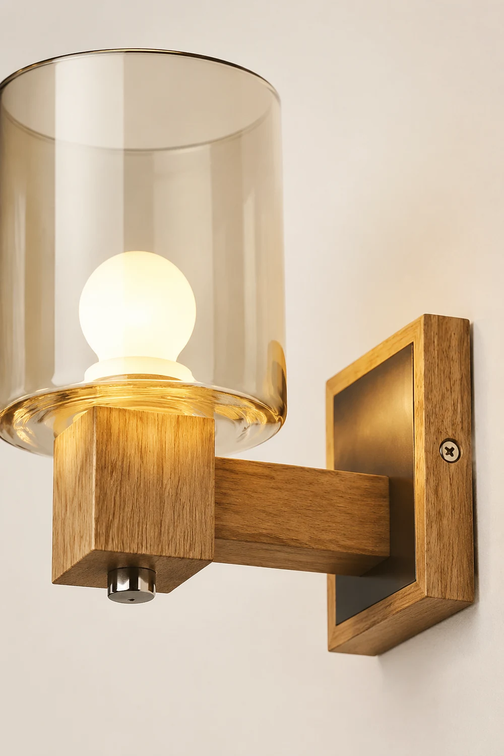 Eryn Vintage Cylindrical Mini Wall Lamp, Wood/Glass - Lumpaz