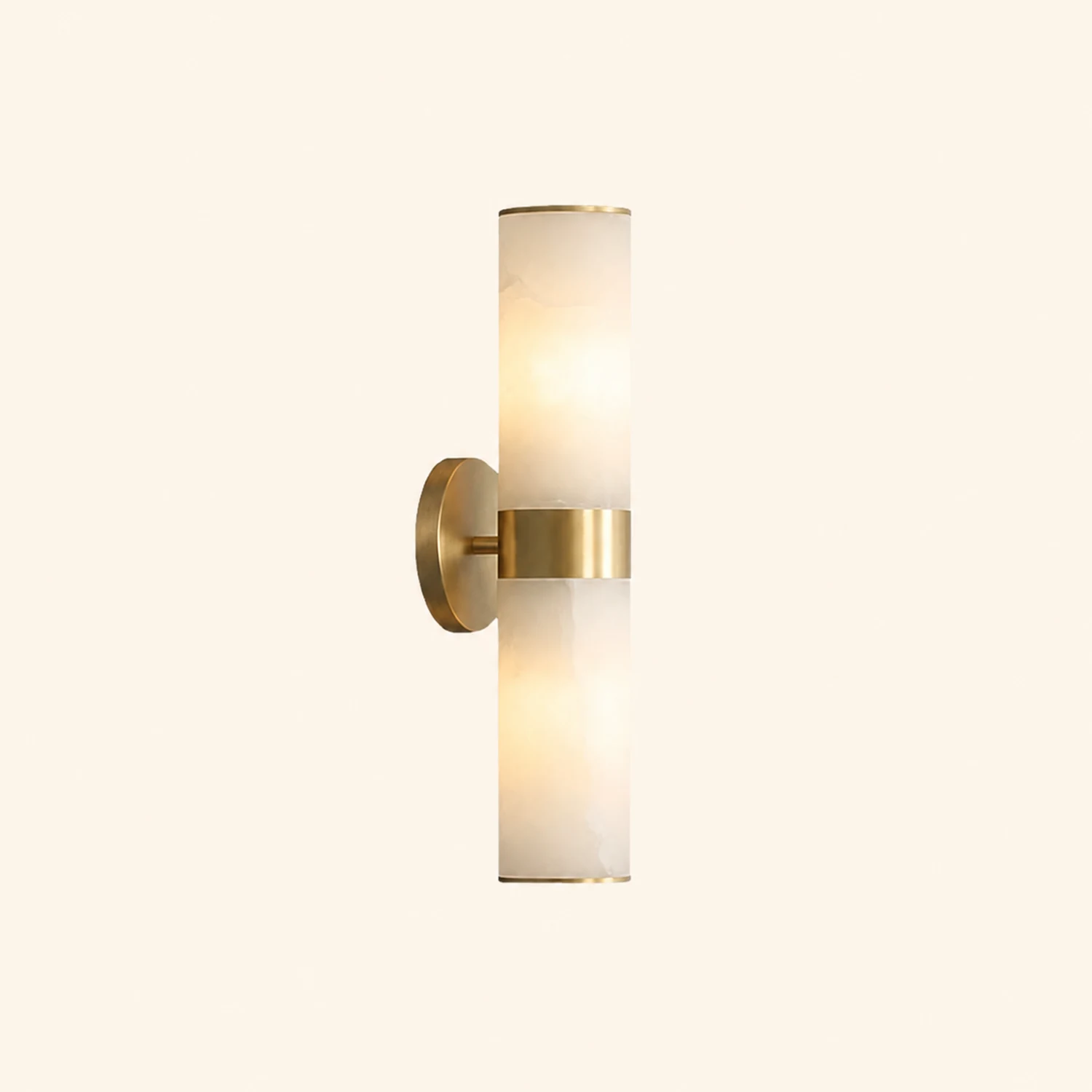 Chan Modern Double Headed Metal Stone Vanity Wall Lamp, Brass - Lumpaz