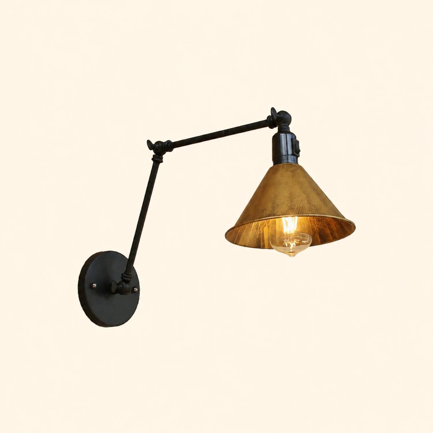 Brady Vintage Gold Adjustable Wall Lamp, Metal, Living Room - Lumpaz