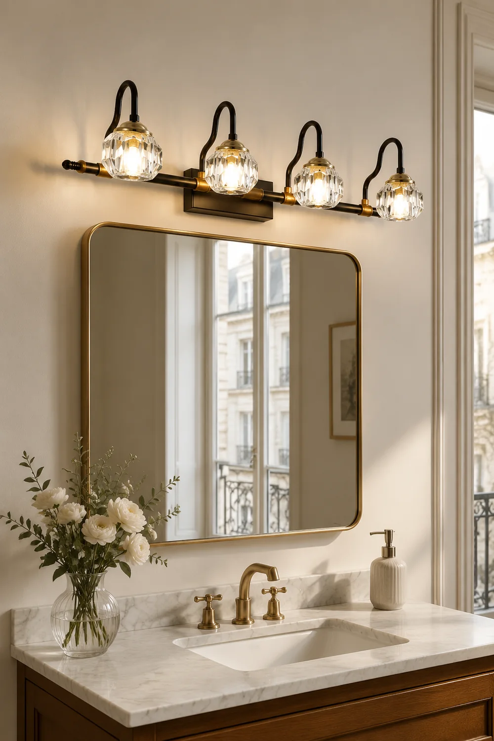 Kristy Vintage Crystal Globe Vanity Wall Lamp, Black, Bathroom - Lumpaz