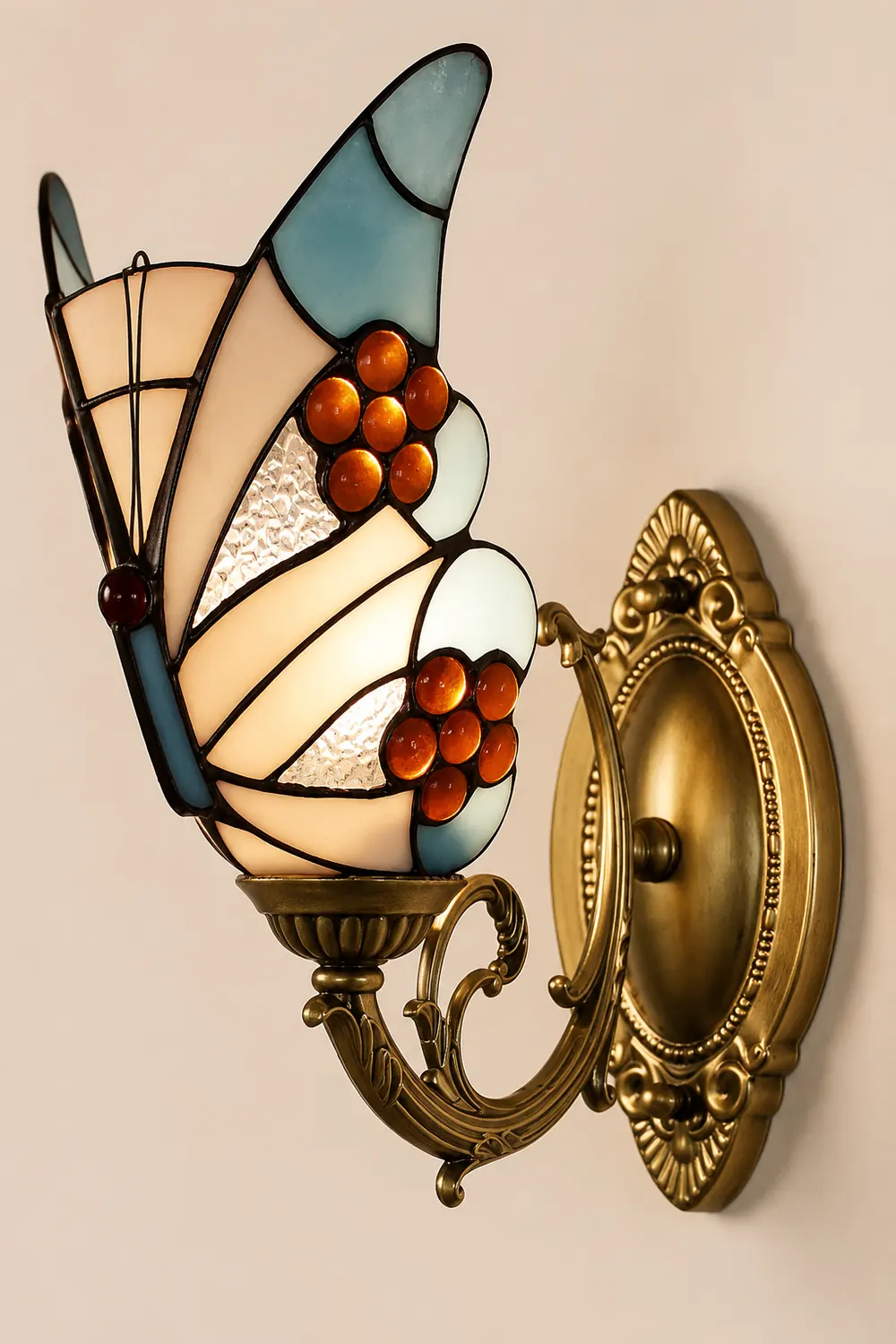 Kady Artistic Butterfly Metal/Glass Lamps Wall, Red/Blue/Multi-Color/Light Blue - Lumpaz