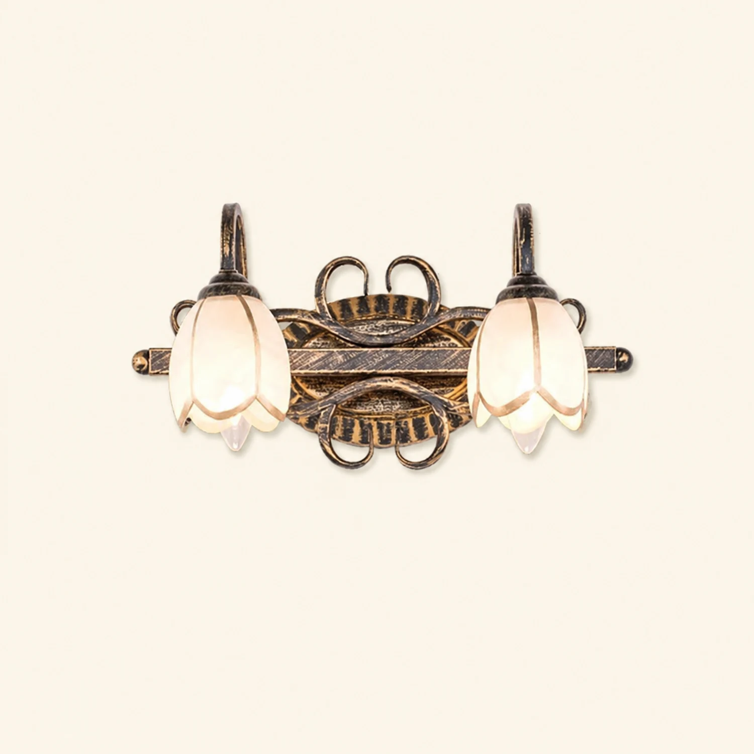 Félicie Antique Flower Metal/Glass Wall Lamp, Brass, Bedroom - Lumpaz