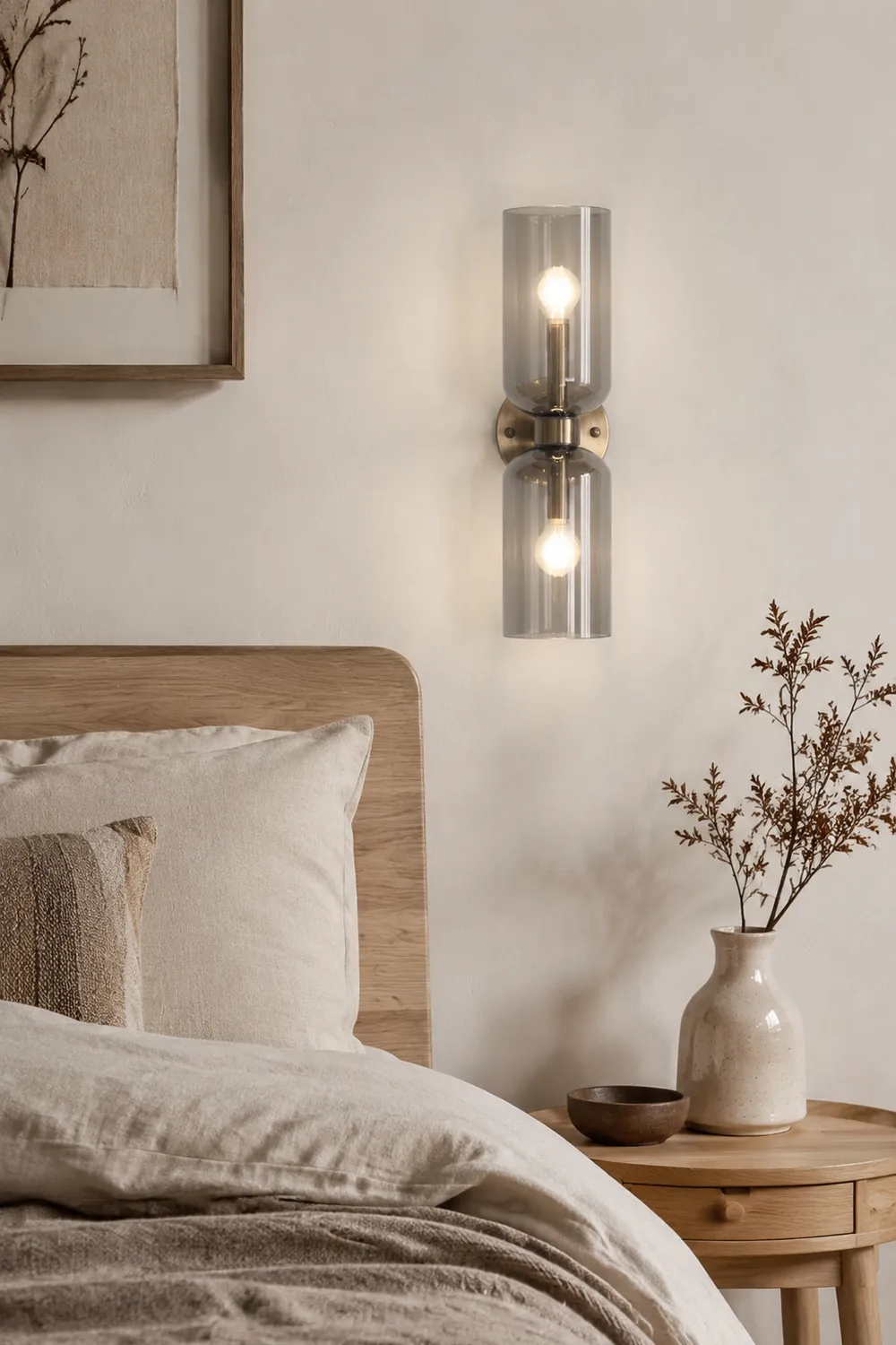 Meza Wall Lamp Simple Double-head, White/Blue/Gray/Chrome, Bedroom - Lumpaz
