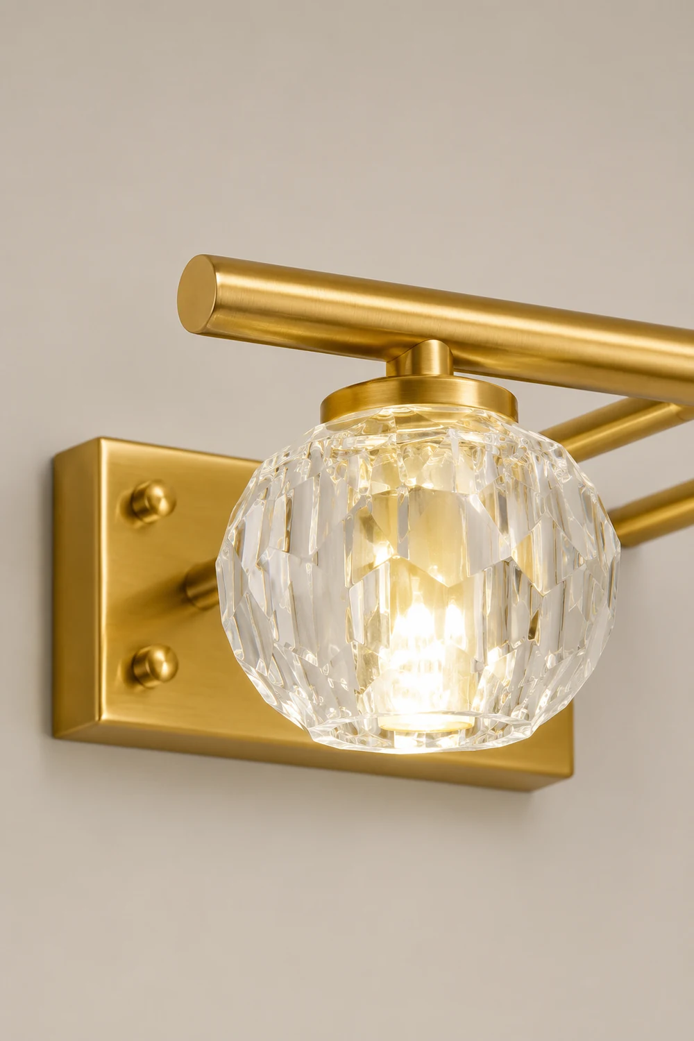 Kristy Wall Lamp Modern Mirror Front Vanity, Metal/Crystal, Gold, Bathroom - Lumpaz