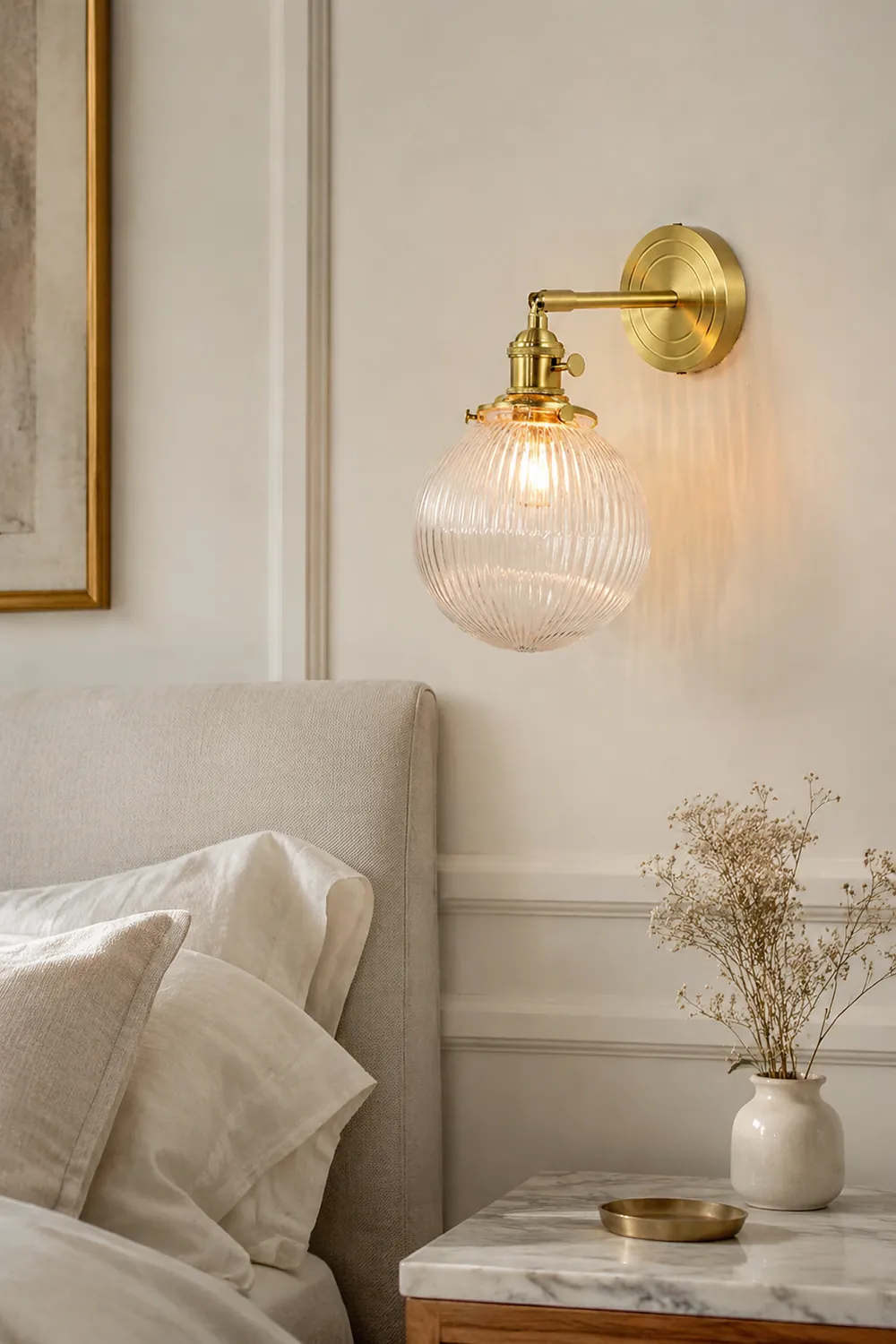 Hailie Luxury Globe/Flower Glass Vanity Wall Lamp, Gold, Bedroom - Lumpaz