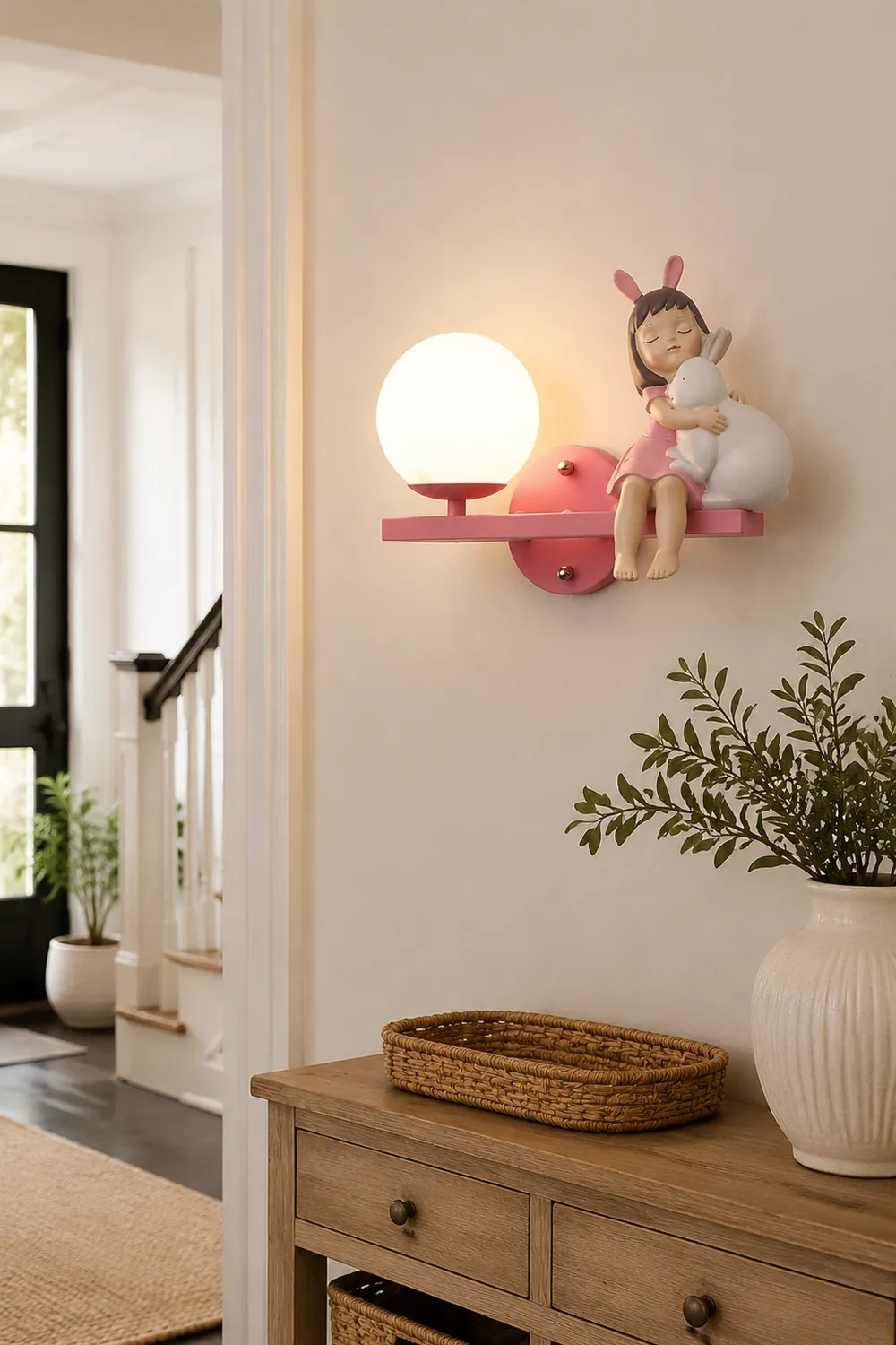 Minori Modern Metal/Glass Wall lamp, White & Pink - Lumpaz