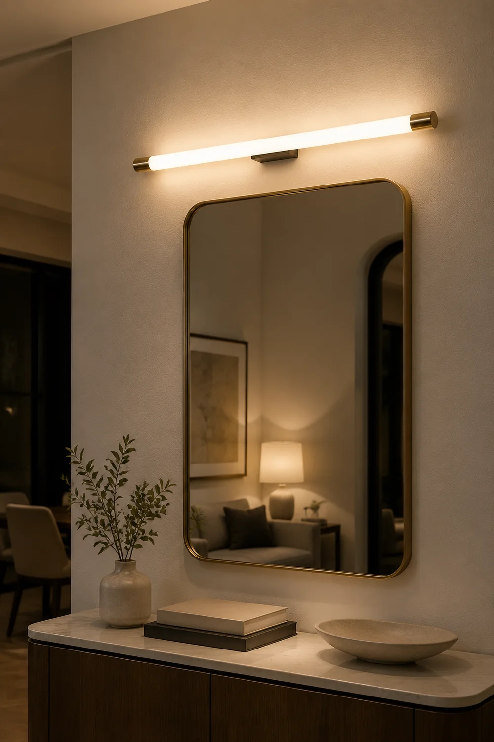 Edge Modern Gold Mirror Front Vanity Wall Lamp, Metal/Acrylic - Lumpaz