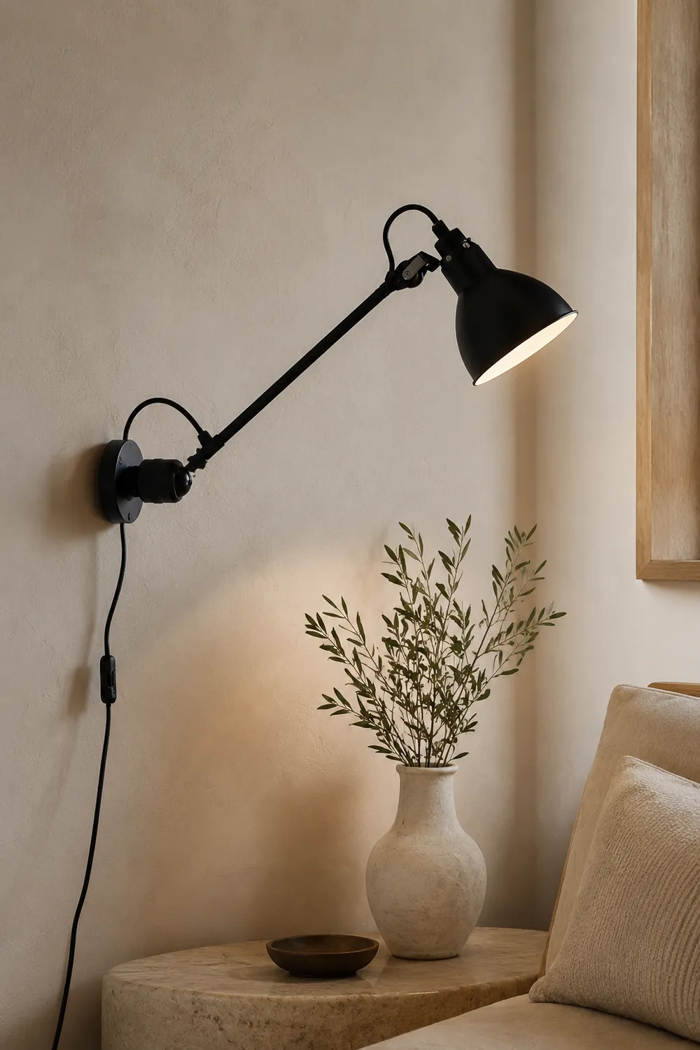 Brady Minimalist Adjustable Wall Lamp, Metal, Black, Living Room - Lumpaz