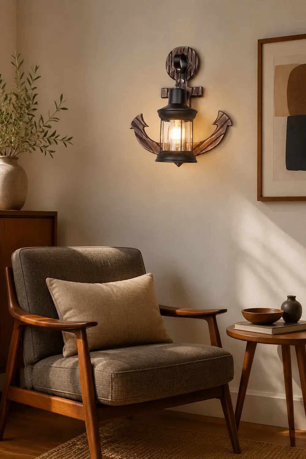 Alessio Wall Lamp Vintage Anchor Black Wooden, Living Room - Lumpaz