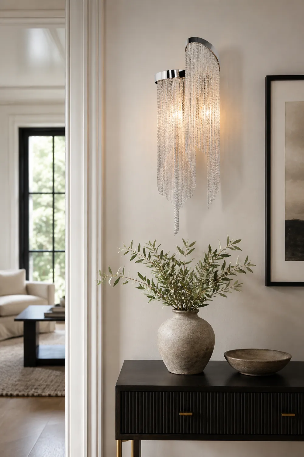 Colon Wall Lamp Modern/Art Deco, Tassel Chain, Silver, Bedroom - Lumpaz