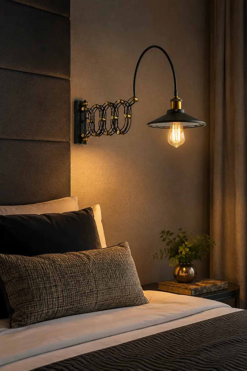 Brady Wall Lamp Arched Lamppost Extendable Arm Metal, Black, Living Room - Lumpaz
