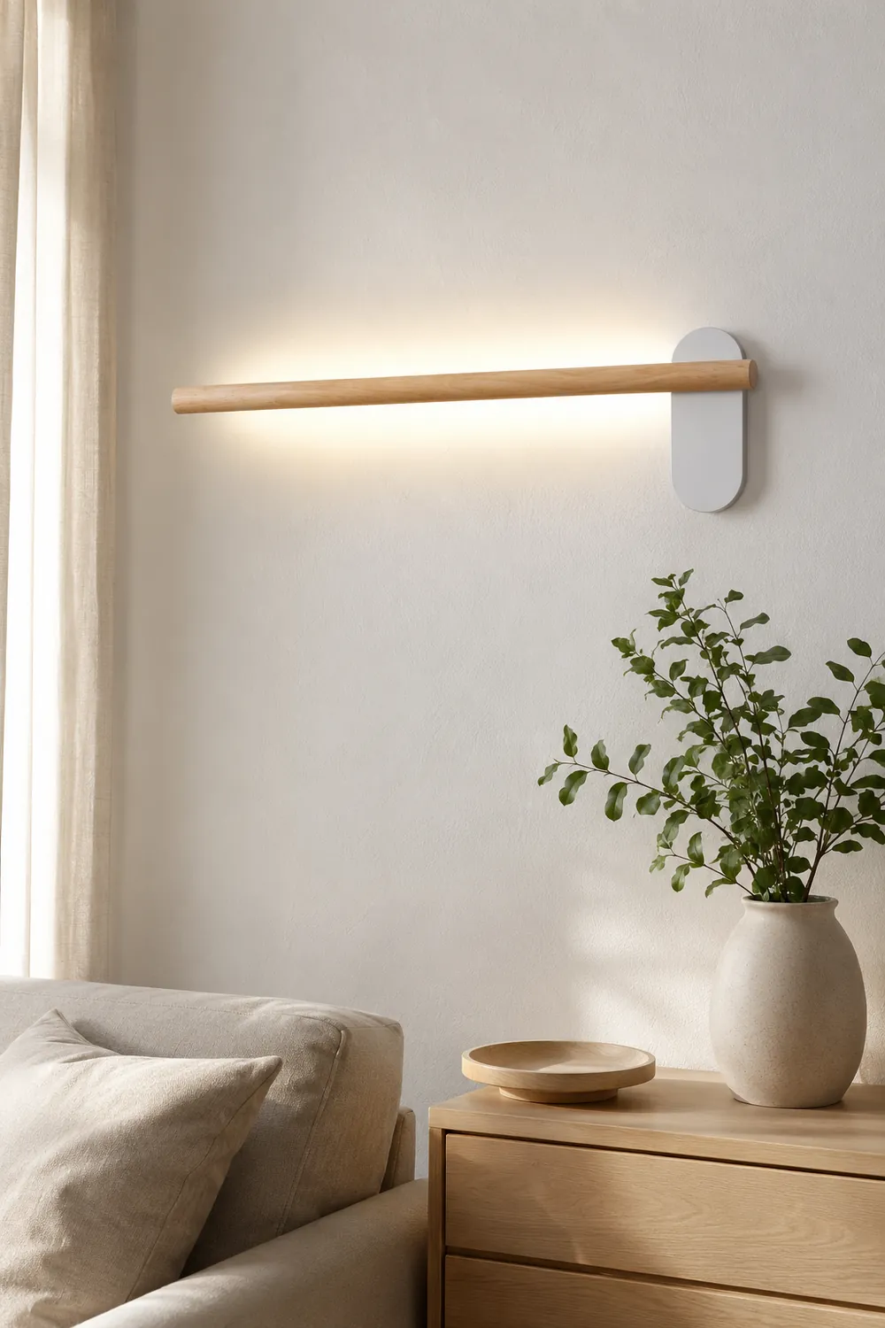 Ozawa Modern Linear Wood Wall Lamp In Living Room, Natural Light - Lumpaz