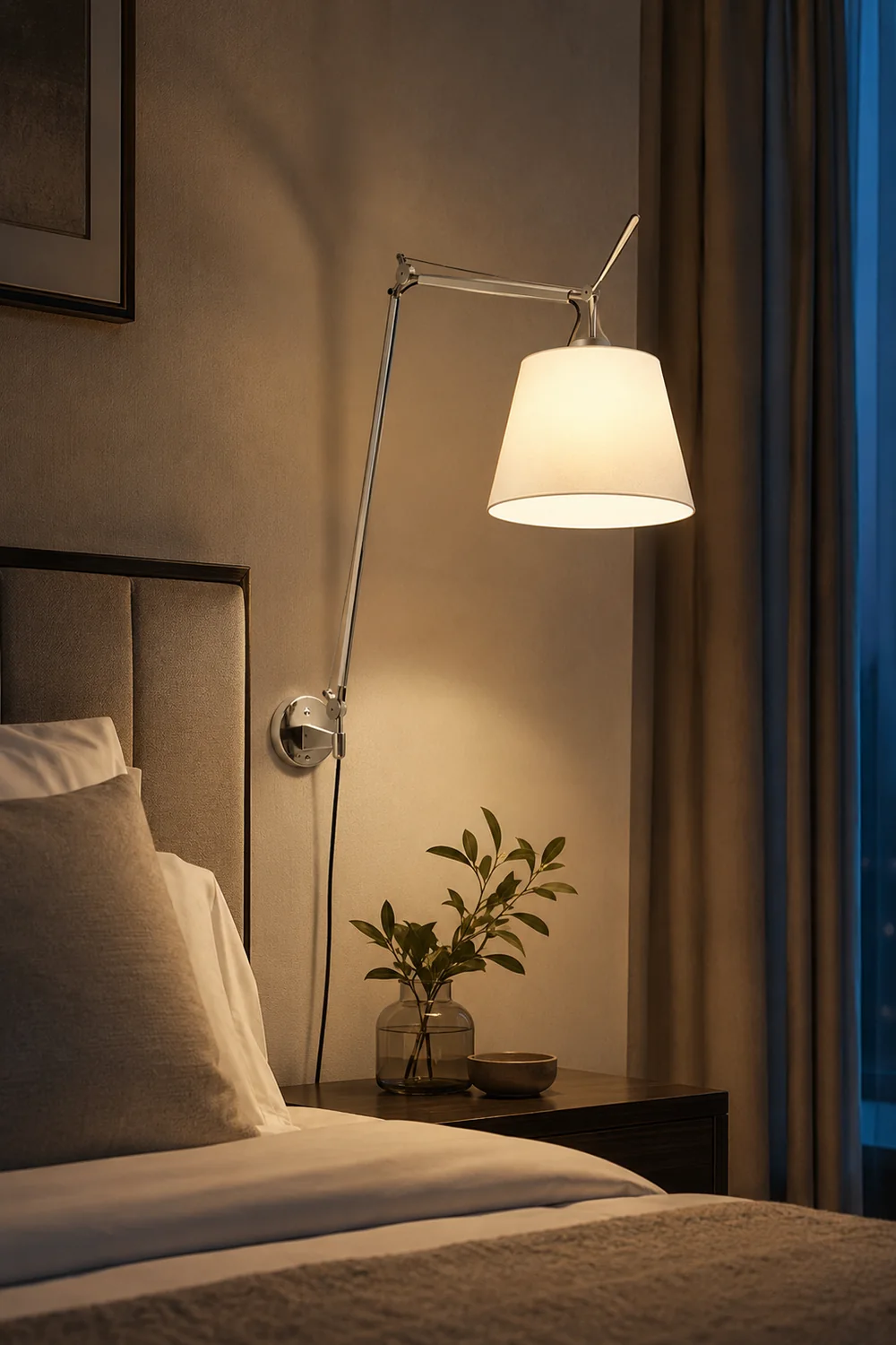 Brady Wall Lamp Dome Modern, Metal/Fabric Adjustable, Silver, Living Room - Lumpaz