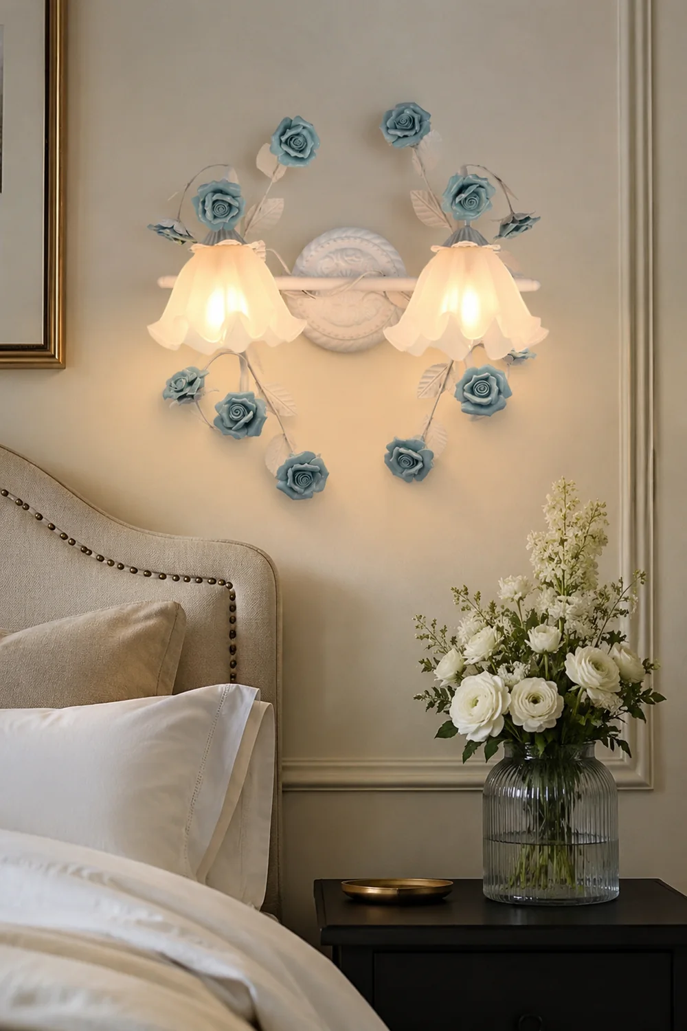 Félicie Vintage Flower Metal Wall Mounted Lamps, Blue/Pink - Lumpaz