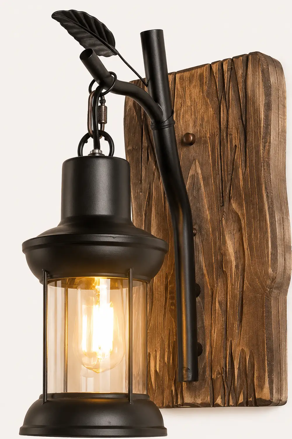 Austin Vintage Branches Lantern Wall Lamp, Metal/Wood, Black, Dining Room - Lumpaz
