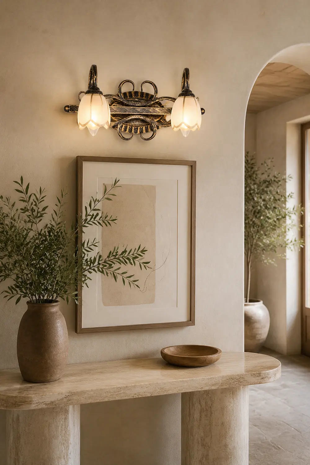 Félicie Antique Flower Metal/Glass Wall Lamp, Brass, Bedroom - Lumpaz