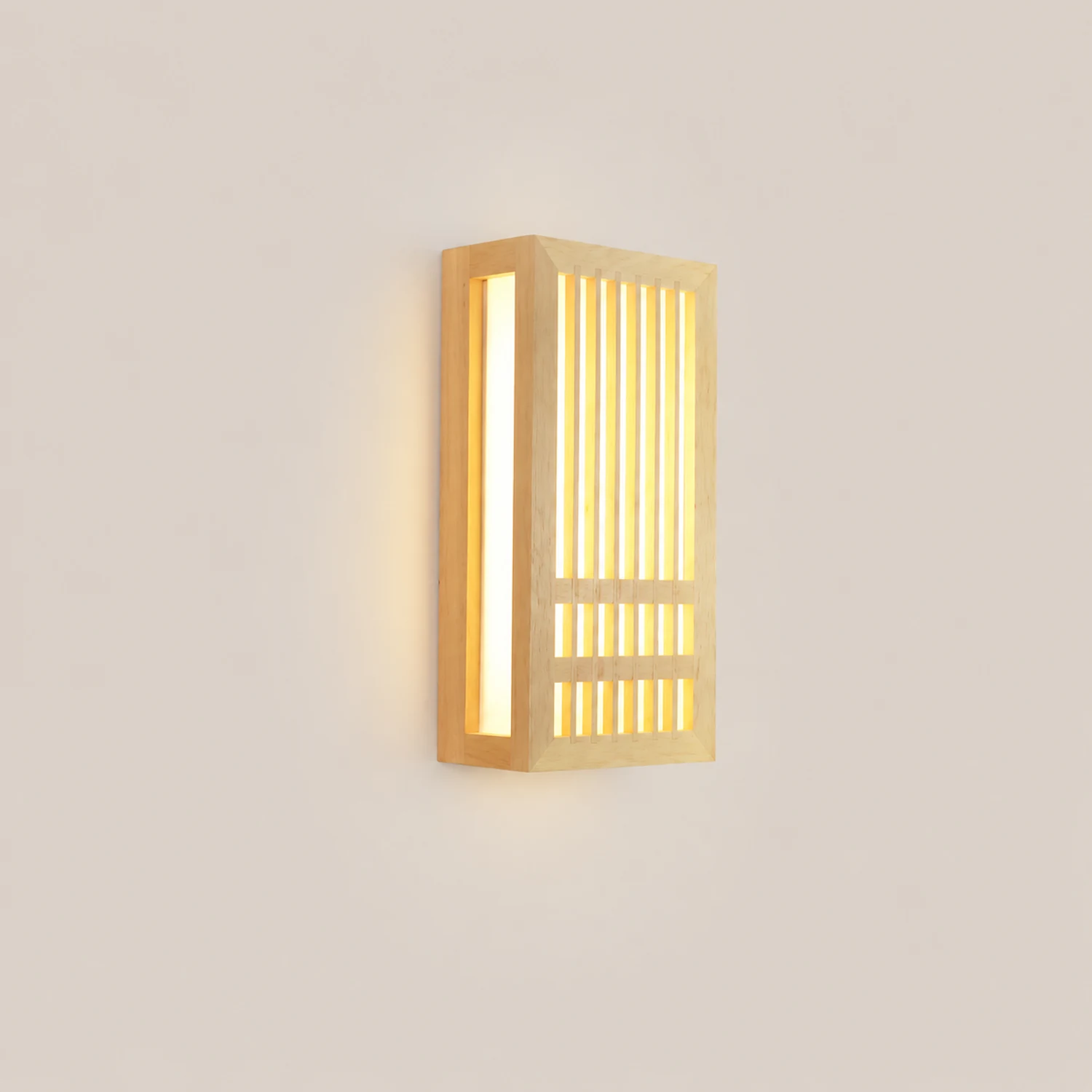 Ozawa Wall Lamp Rectangular Rustic, Wood/Acrylic, Log Color, Bedroom - Lumpaz