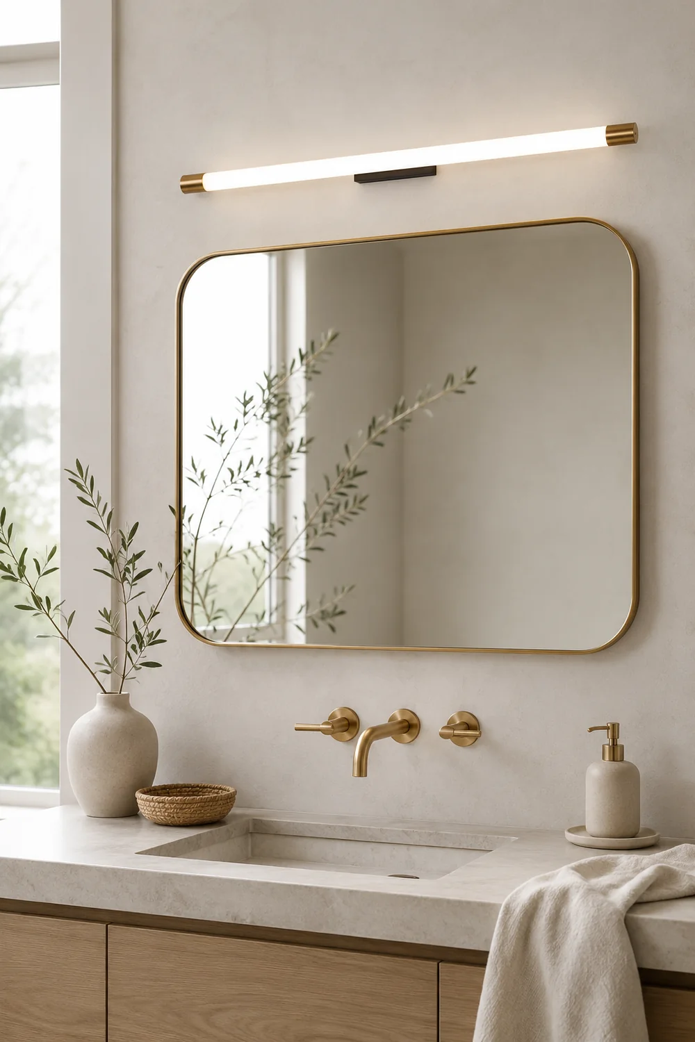 Edge Modern Gold Mirror Front Vanity Wall Lamp, Metal/Acrylic - Lumpaz