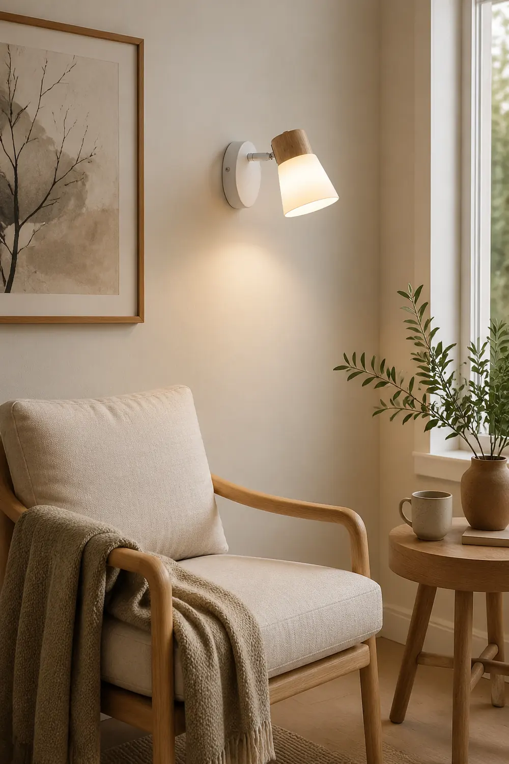 Ozawa Wall Lamp Nordic Vanity Mirror Front, Wood/Glass, White, Basement - Lumpaz