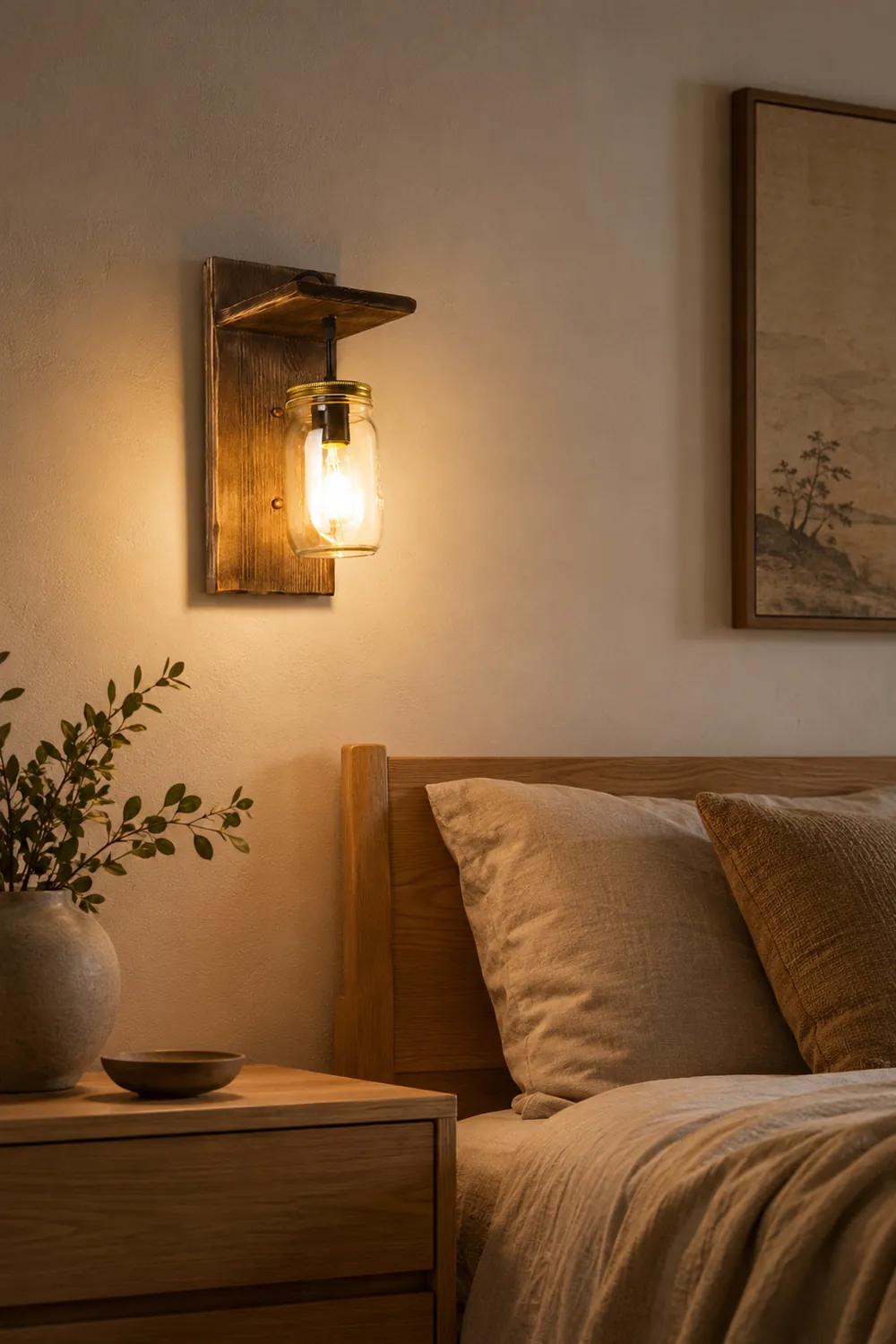 Austin Vintage Jar Shape Wood Metal Wall Lamp - Lumpaz