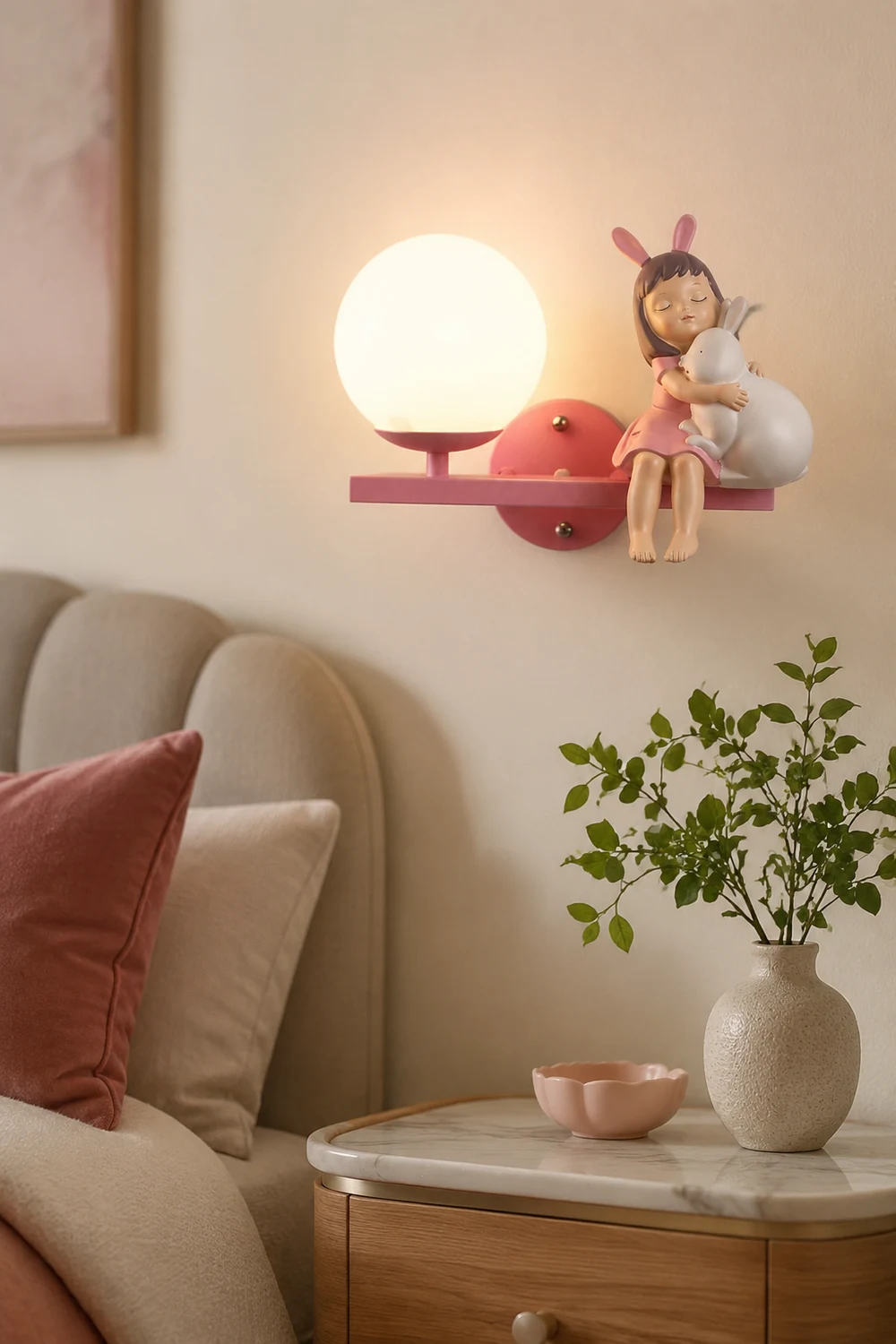 Minori Modern Metal/Glass Wall lamp, White & Pink - Lumpaz