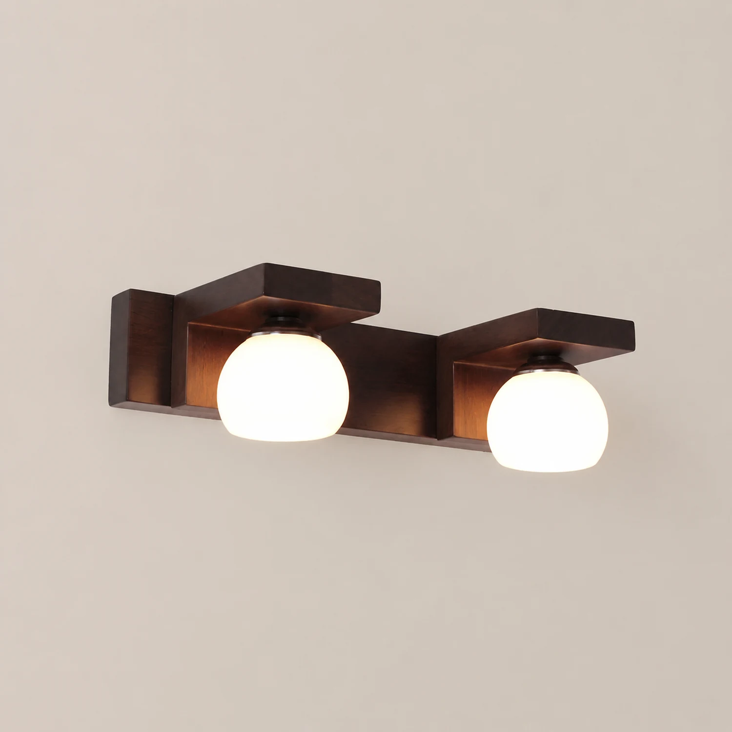 Ozawa Vintage Mirror Front Vanity Wall Lamp, Wood/Glass, Brown - Lumpaz