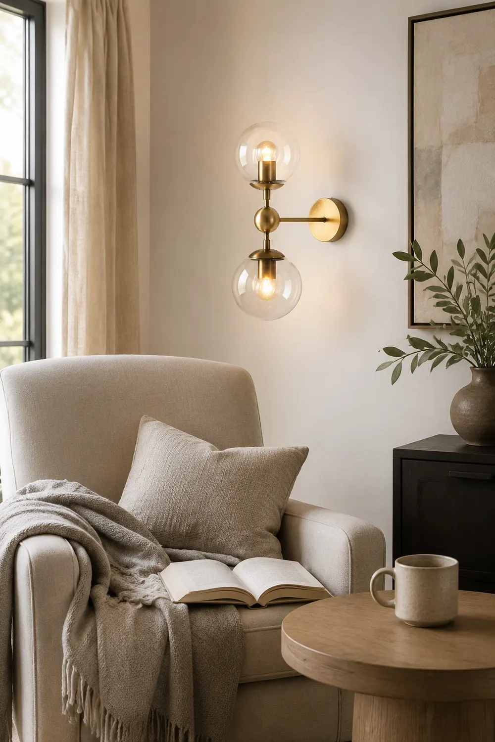 Valentina Globe Glass Vanity Wall Light, Black/Gold, Bedroom - Lumpaz