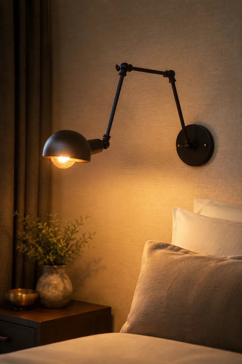 Brady Vintage Adjustable Metal Wall Lamp, Black, Bedroom - Lumpaz