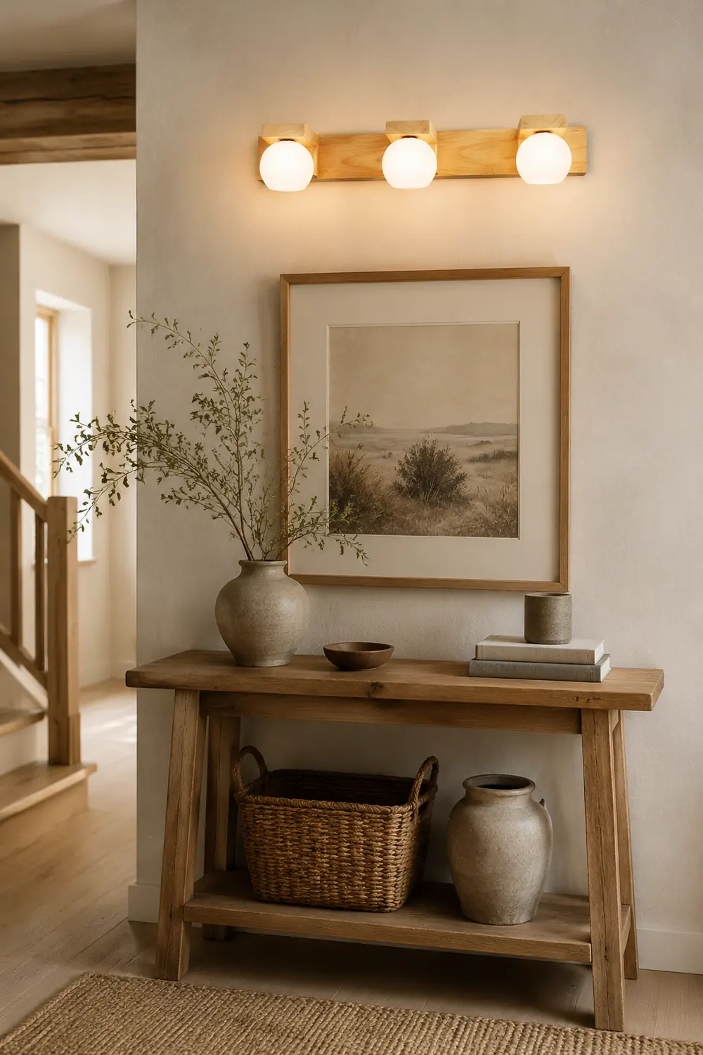 Ozawa Wooden Ball Mirror Front Vanity Wall Lamp, Log Color - Lumpaz
