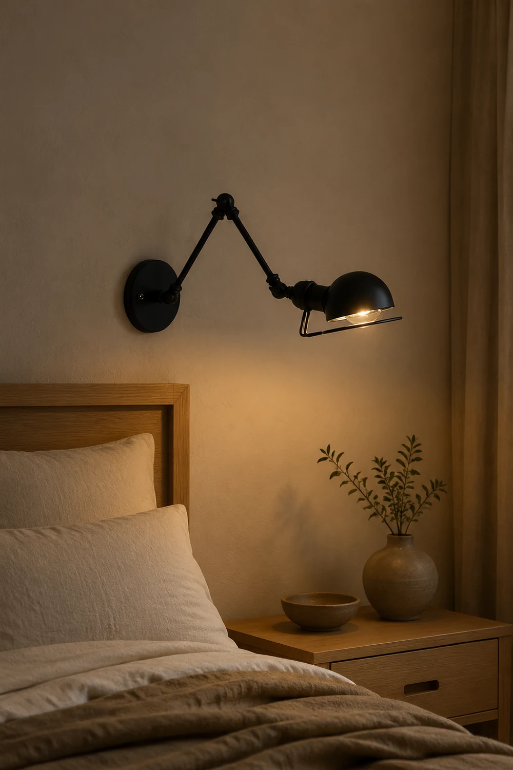 Brady Wall Lamp Dome Minimalist, Metal, Adjustable Black, Bedroom - Lumpaz