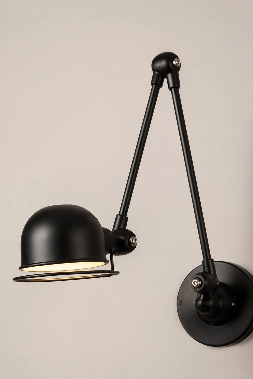 Brady Wall Lamp Dome Modern, Metal Arm Adjustable, Black/White, Bedroom - Lumpaz