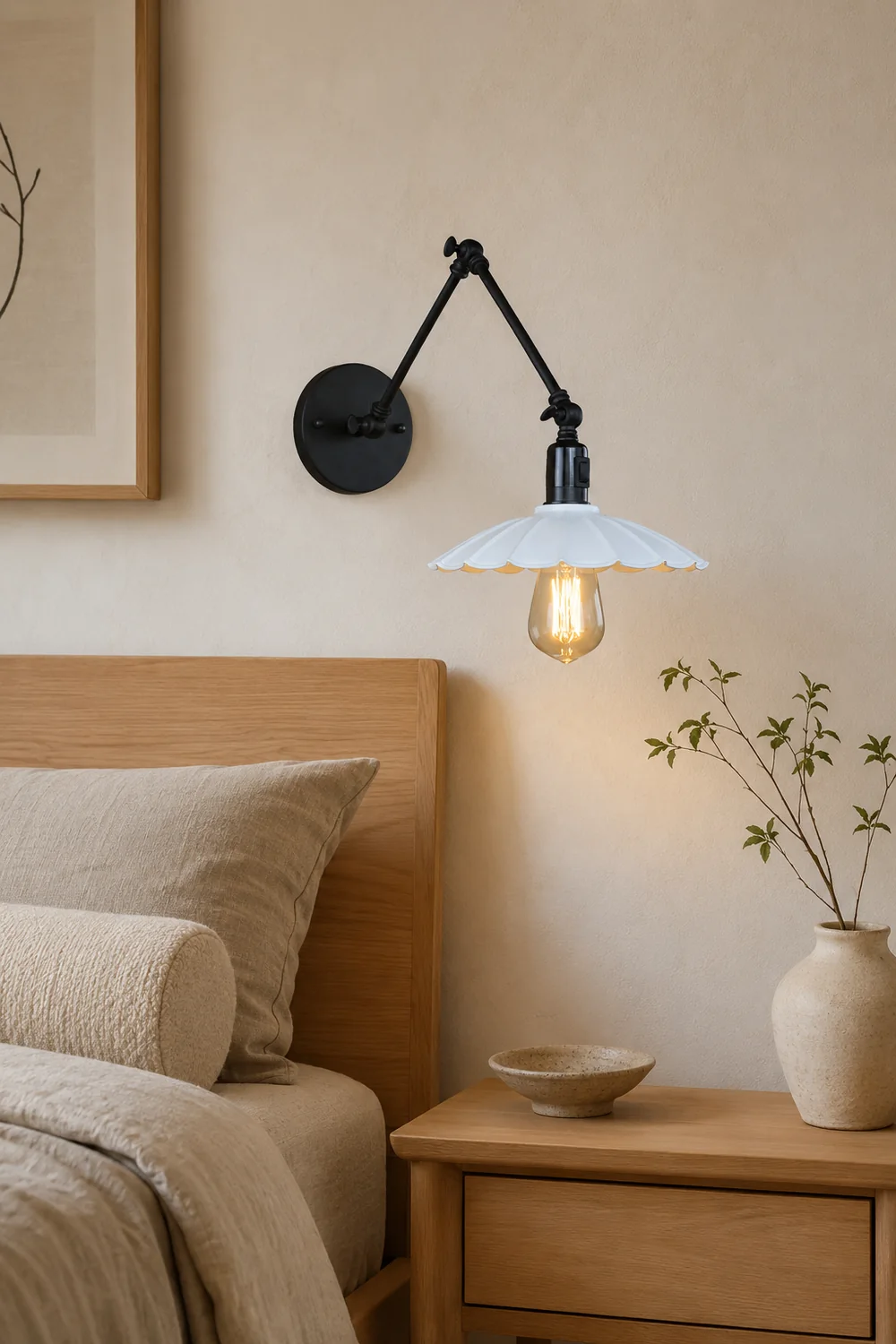 Brady Wall Lamp Creative Pleated Adjustable Metal, Black, Bedroom - Lumpaz