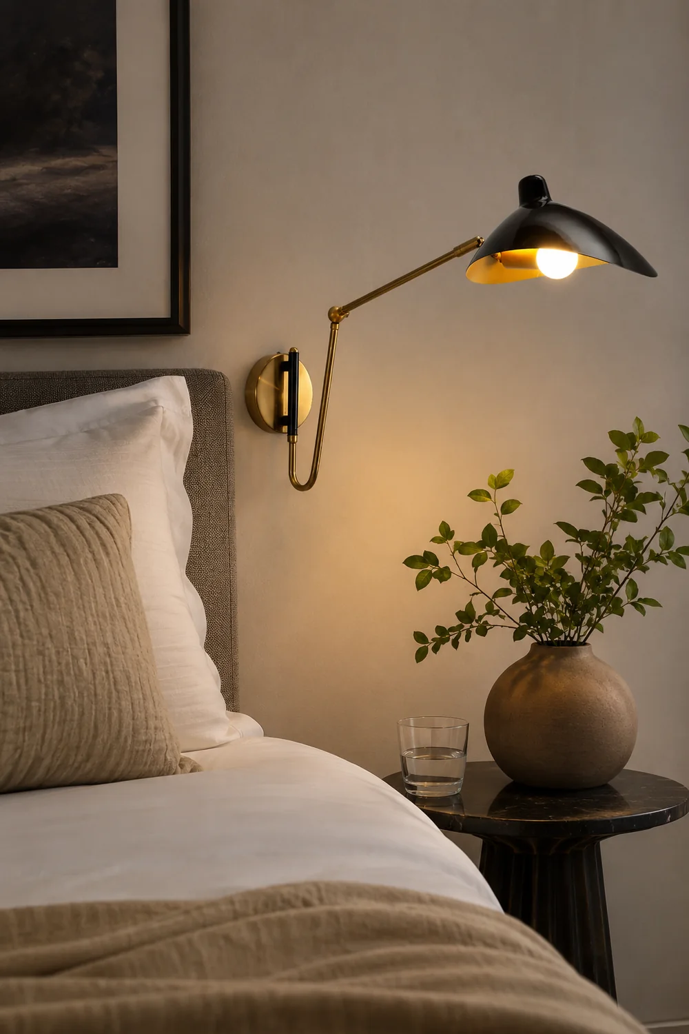 Brady Industrial Swing Arm Vanity Wall Lamp, Black/Gold - Lumpaz