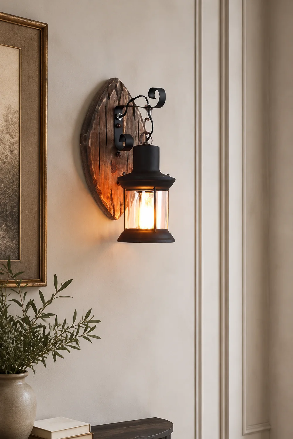 Austin Wall Lamp Leaf Shape Vintage, Wood/Metal, Bedroom - Lumpaz