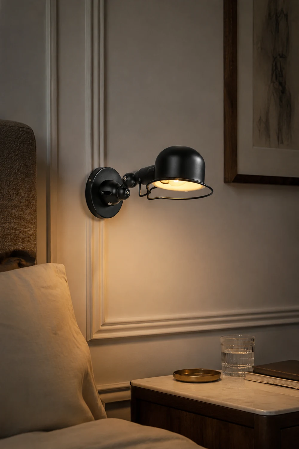 Alessio Wall Lamp Dome Retro, Adjustable Metal, Black, Living Room - Lumpaz
