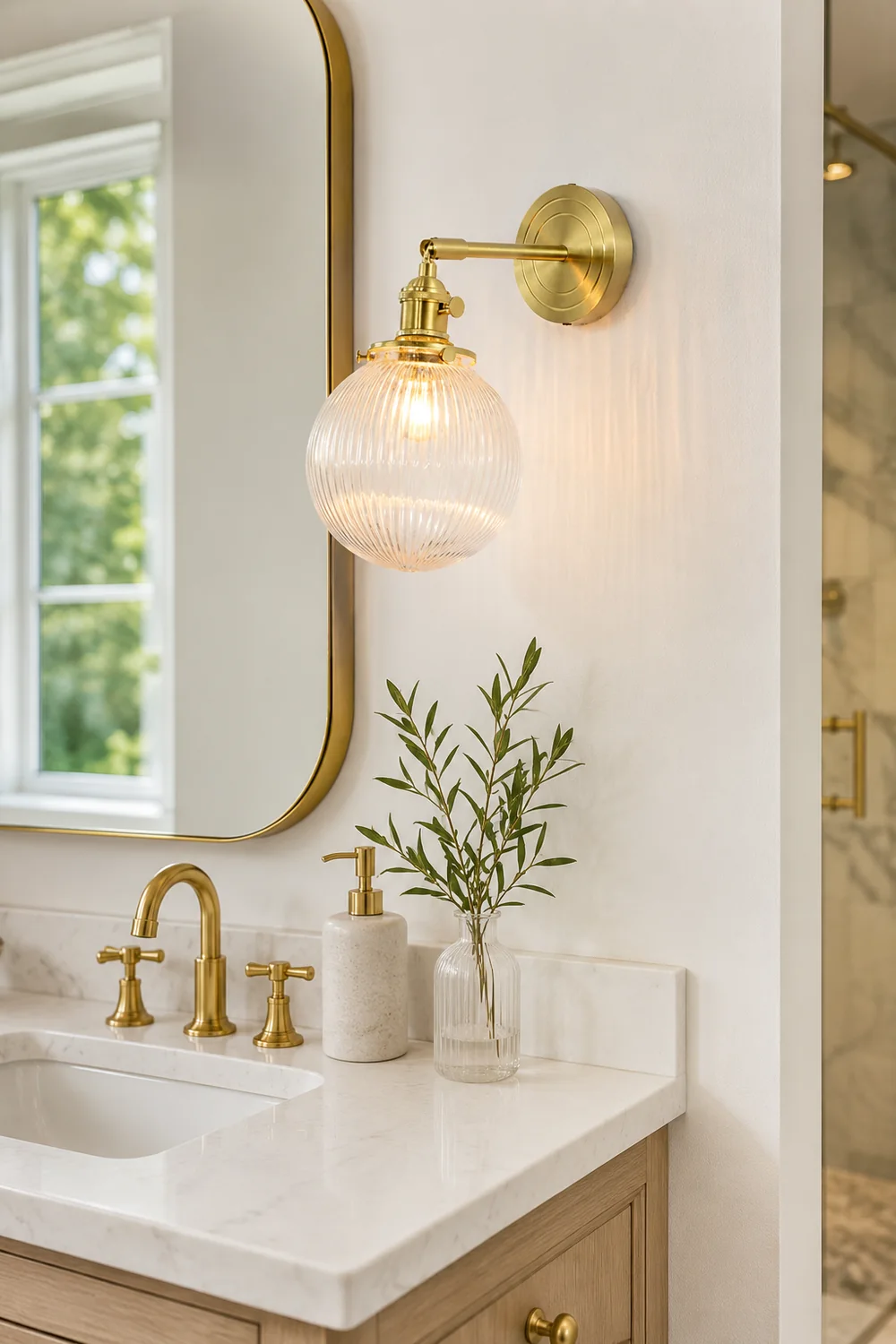 Hailie Luxury Globe/Flower Glass Vanity Wall Lamp, Gold, Bedroom - Lumpaz