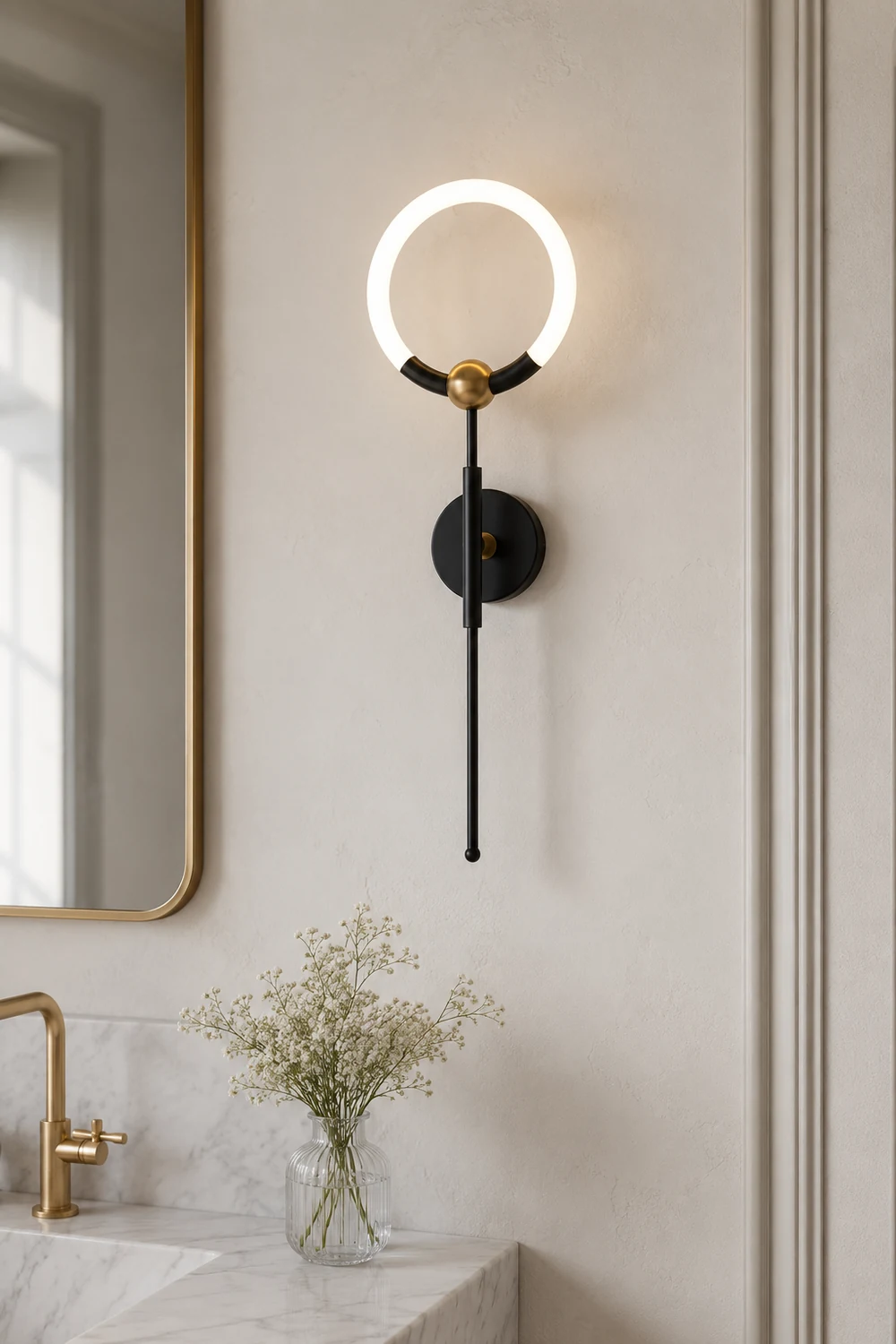 Arisha Modern Ring Vanity Wall Lamp, Black/Gold, Bathroom - Lumpaz