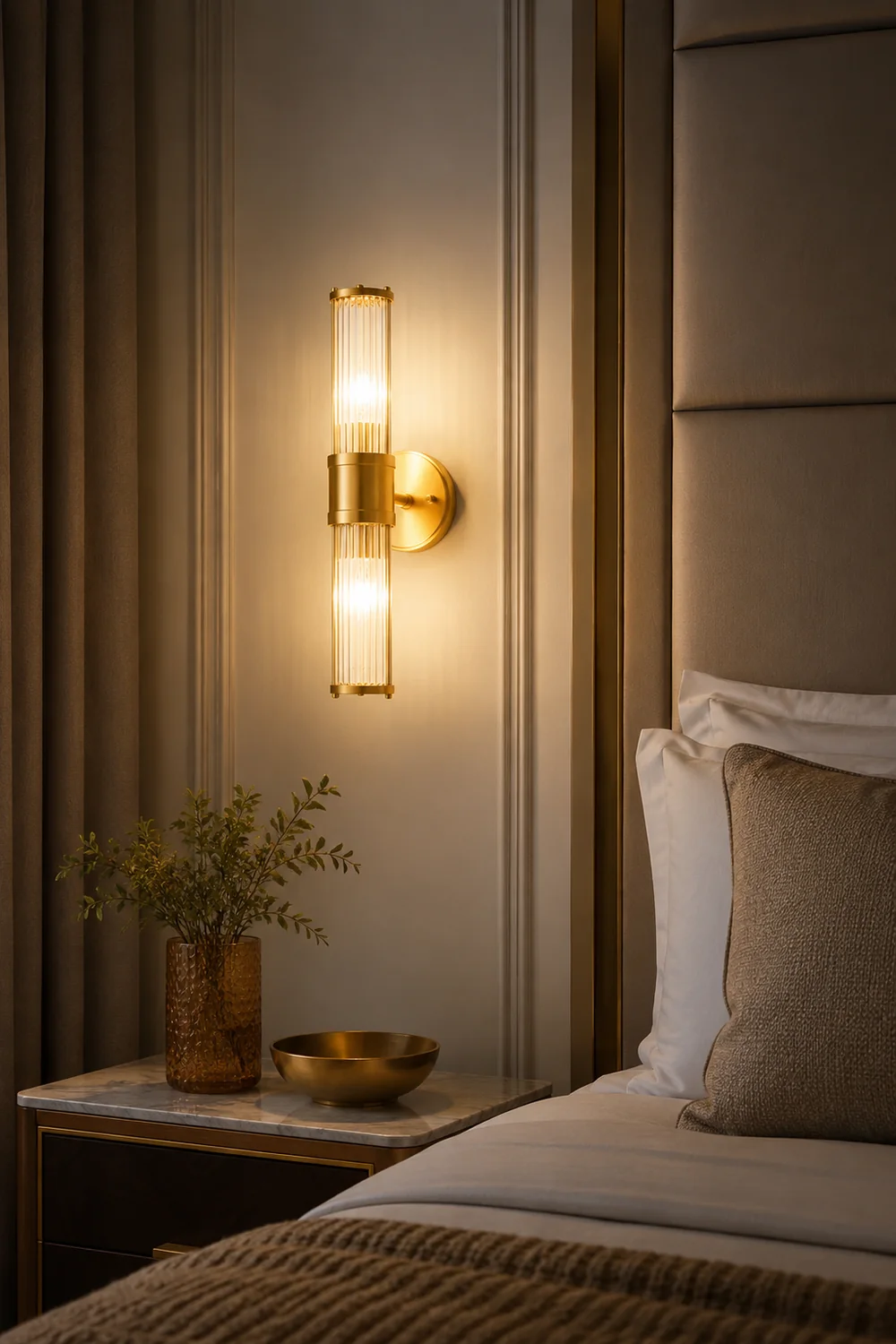 Leigh American Cylindrical Elegant Gold Glass/Metal Vanity Wall Lamp - Lumpaz