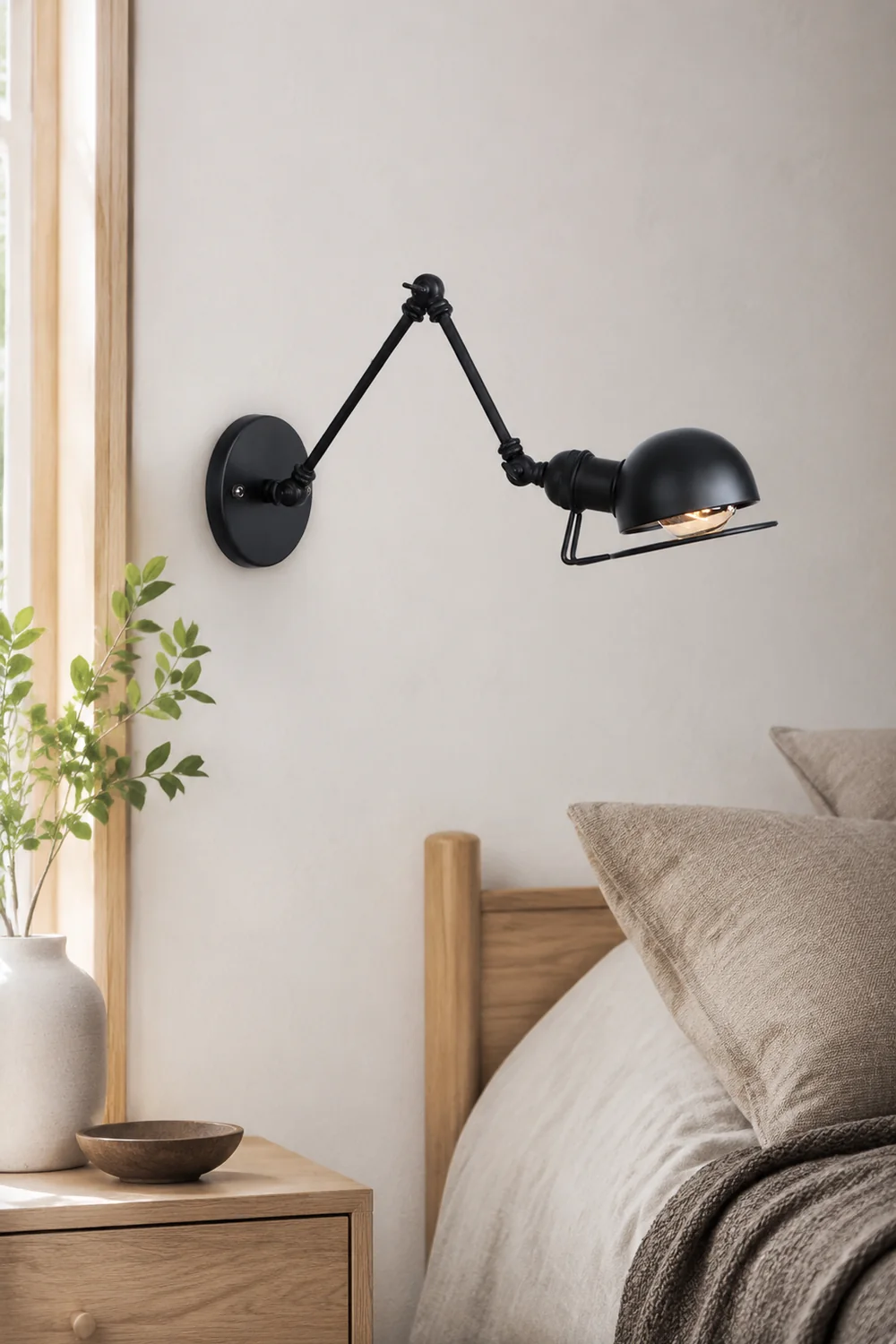 Brady Wall Lamp Dome Minimalist, Metal, Adjustable Black, Bedroom - Lumpaz